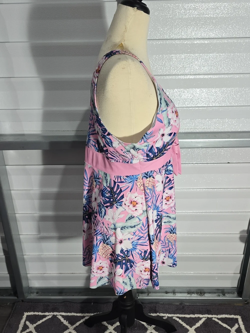 Pink Tropical Floral Swimdress with High-Waist Bikini Bottoms Size 4X Never Worn